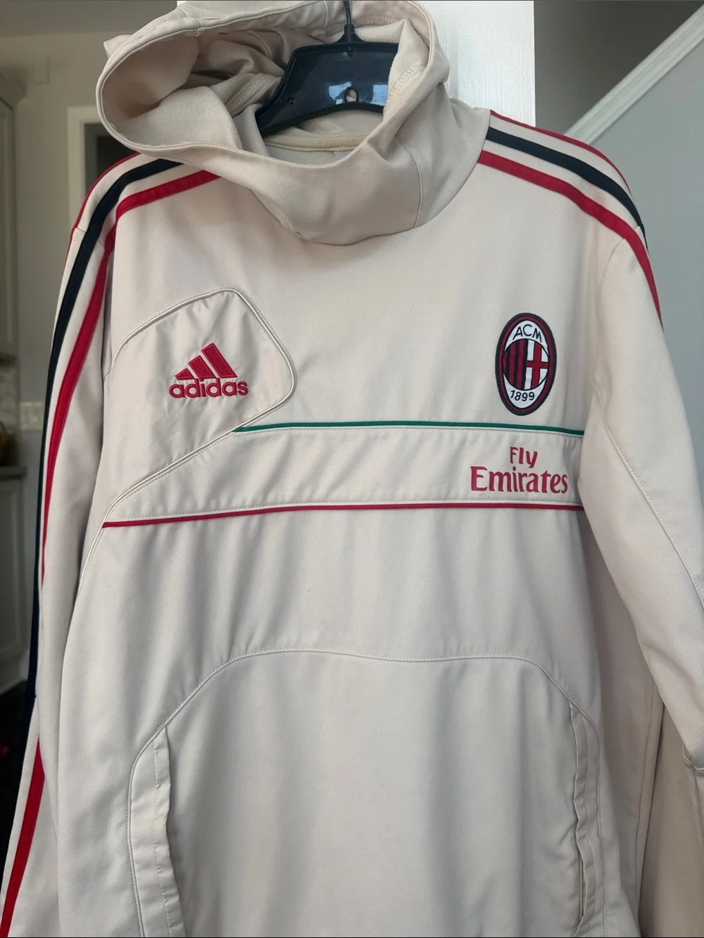adidas AC Milan Mens Mock Neck Hoodie Pullover 